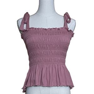 Altar'd State Anders Smocked Tank Top Women's Pink Ruffled Tie Straps Summer M